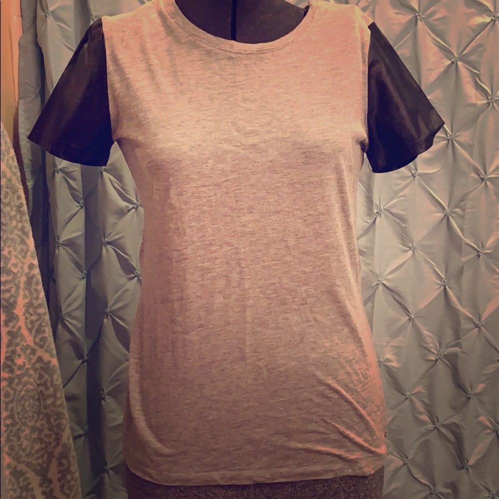 Fabletics T-Shirt With Black Faux leather Details